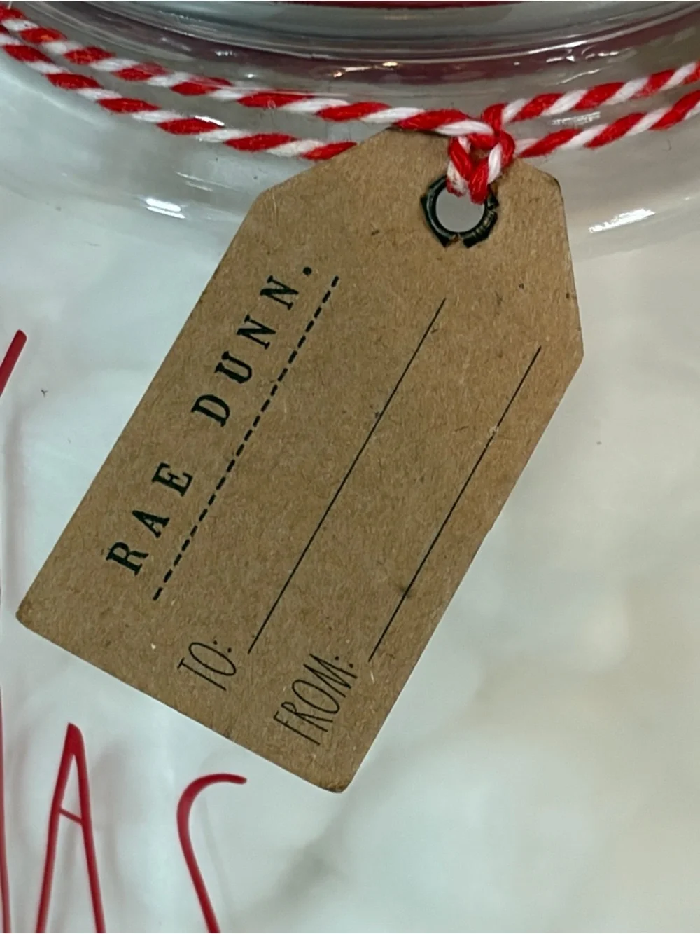 Rae Dunn NWT Merry Christmas Glass Jar with Cotton Balls Festive Holiday Decor